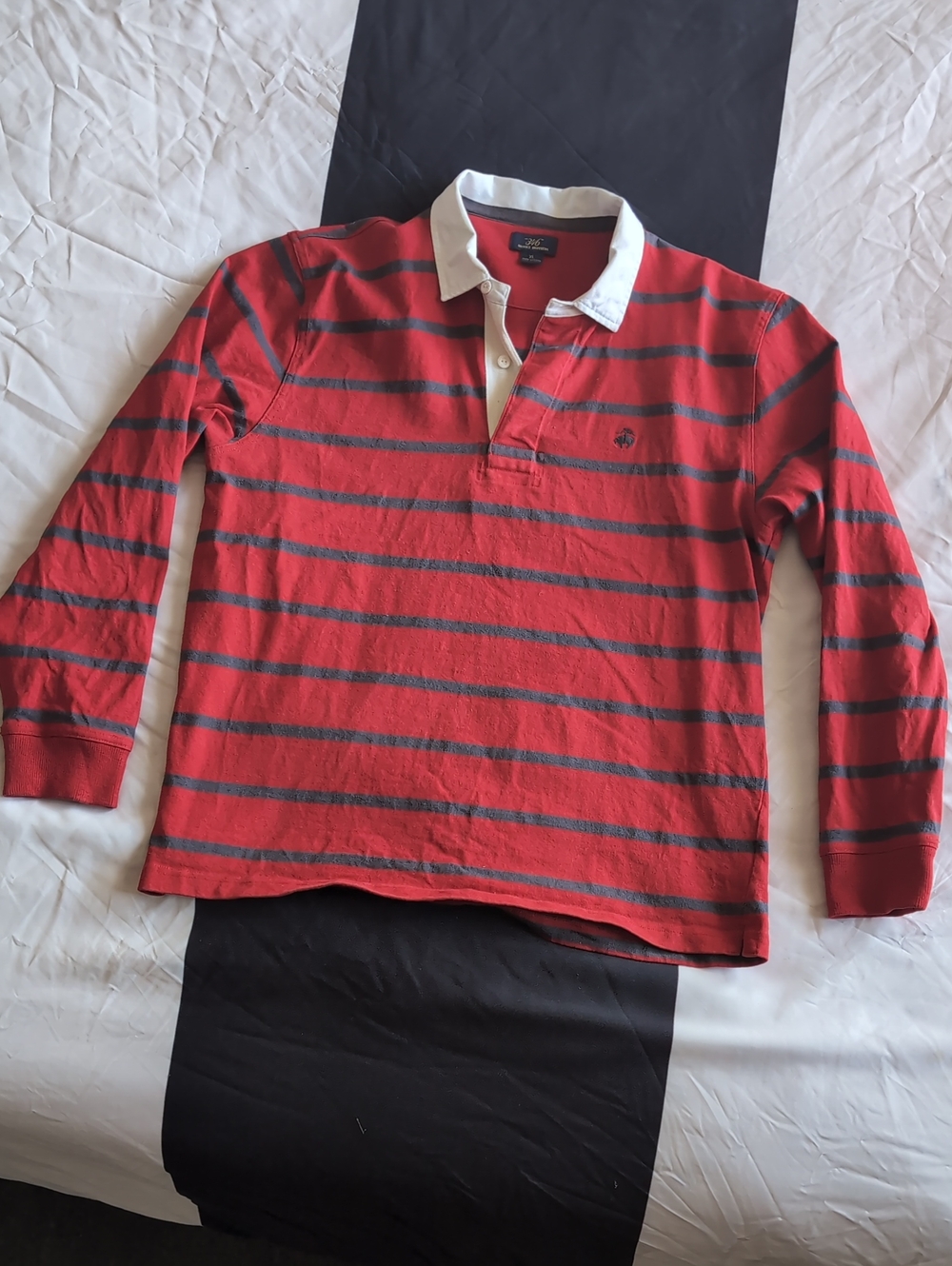 BROOKS BROTHERS '346' - Red Striped Rugby Polo with White Collar - Sz XL
